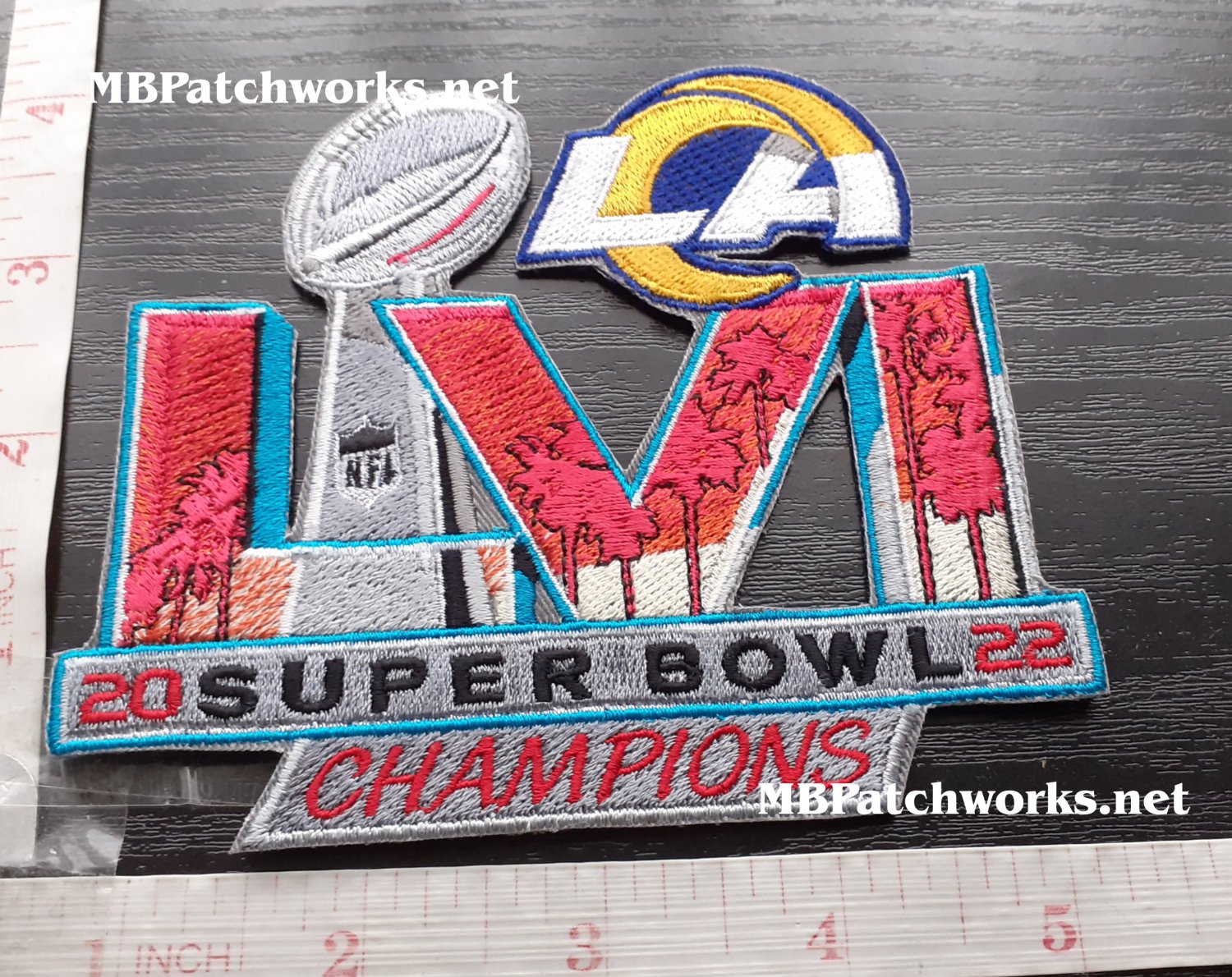 2022 Superbowl LVI 56th Los Angeles Rams Champions Championships Logo Patch NFL Football