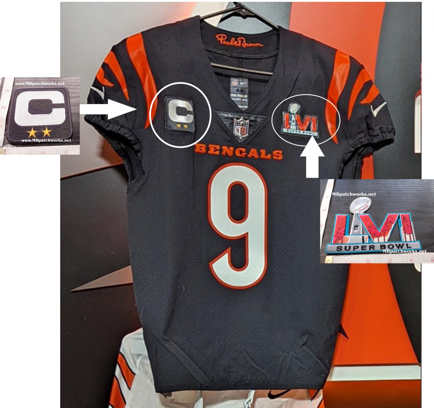 Cincinnati Bengals Captain C patch 2 star + Superbowl LVI 56th logo patch