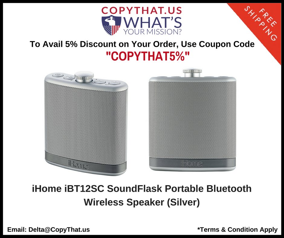 iHome iBT12SC SoundFlask Portable Bluetooth Wireless Speaker (Silver)