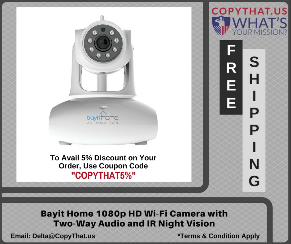 Bayit Home 1080p HD Wi-Fi Camera with Two-Way Audio and IR Night Vision