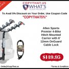 Allen Sports Premier 4-Bike Hitch Mounted Carrier with 6' 12mm OnGuard Cable Lock