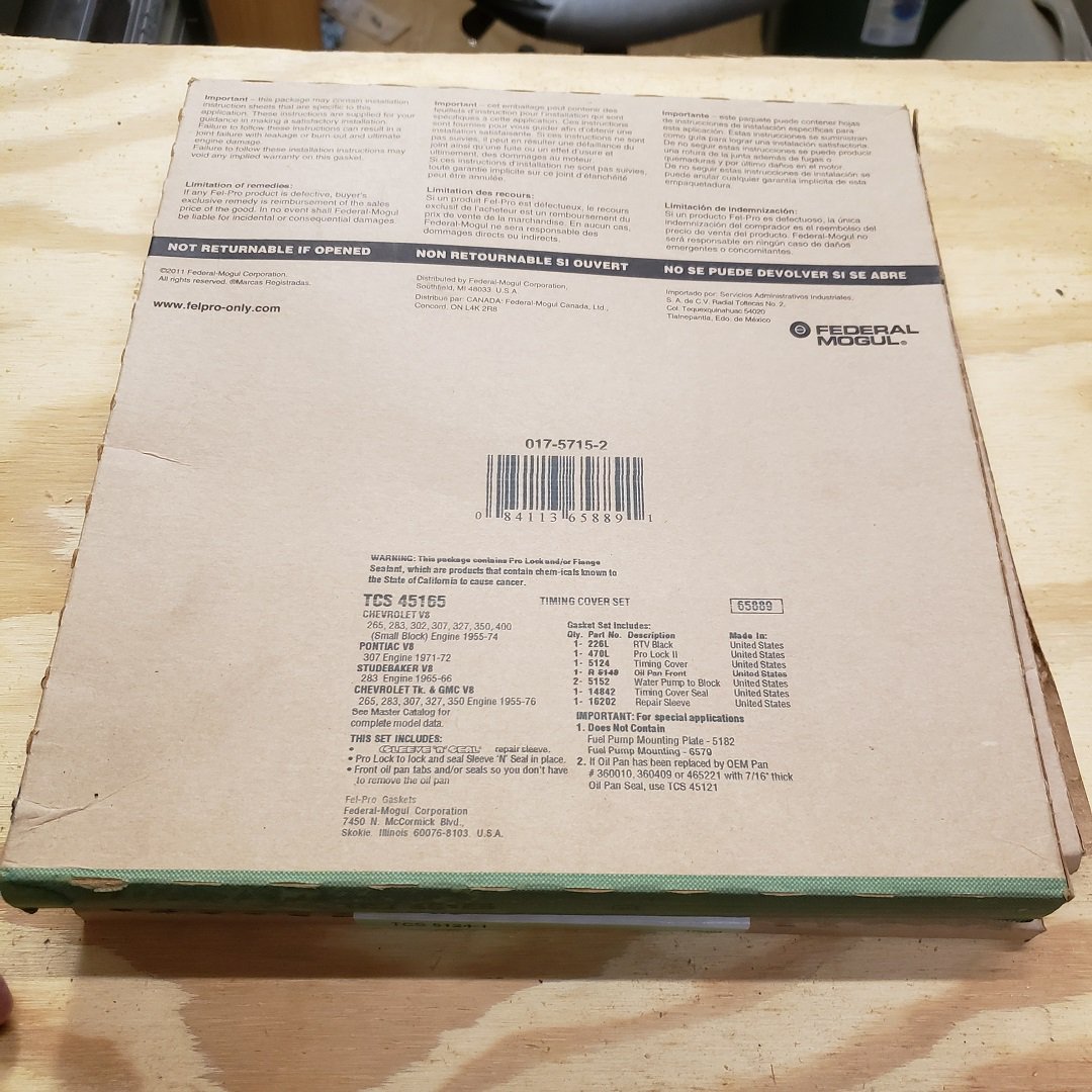 Fel-Pro SBC Timing Cover Gasket Kit With Sleeve-N-Seal TCS45165 SB1