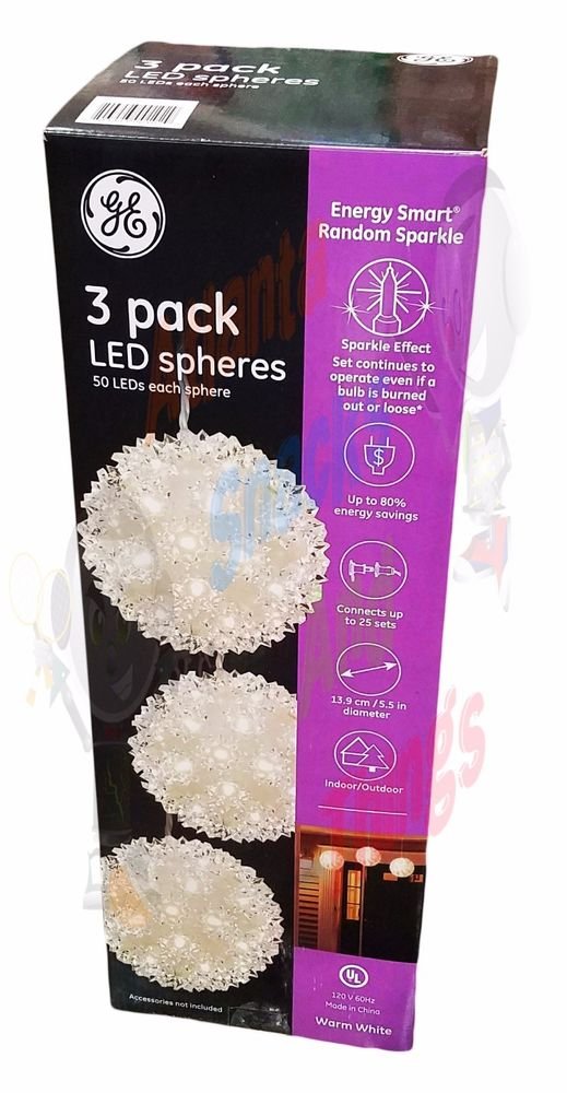 GE Super Bright White Sphere LED Christmas Lights Set of 3