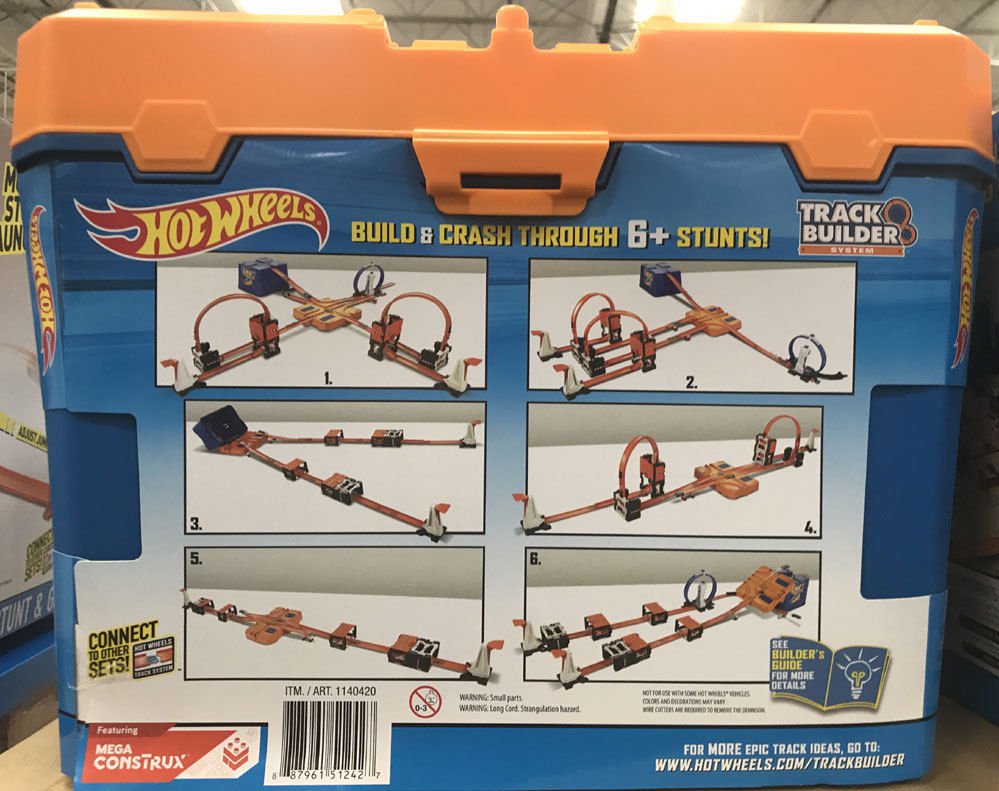 Hot Wheels 100 Pc Track Builder Sytem Jumbo Stunt Box With 3 Cars Building