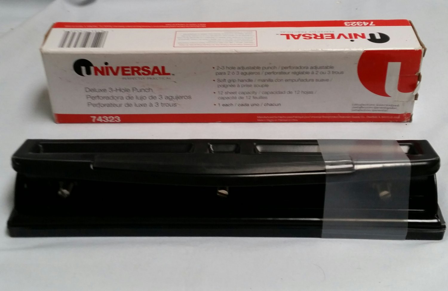 Universal 12-sheet Deluxe 2 or 3 Hole Adjustable Punch Puncher Metal Office Home
