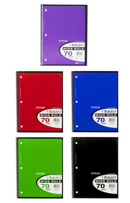 70-Sheet Wide-Ruled Spiral Single-Subject Notebooks
