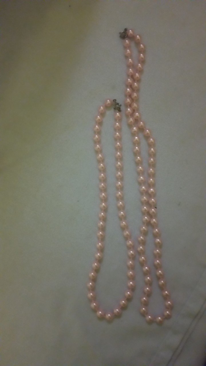 Vintage 2 pc set of light pink Pearl like Necklace