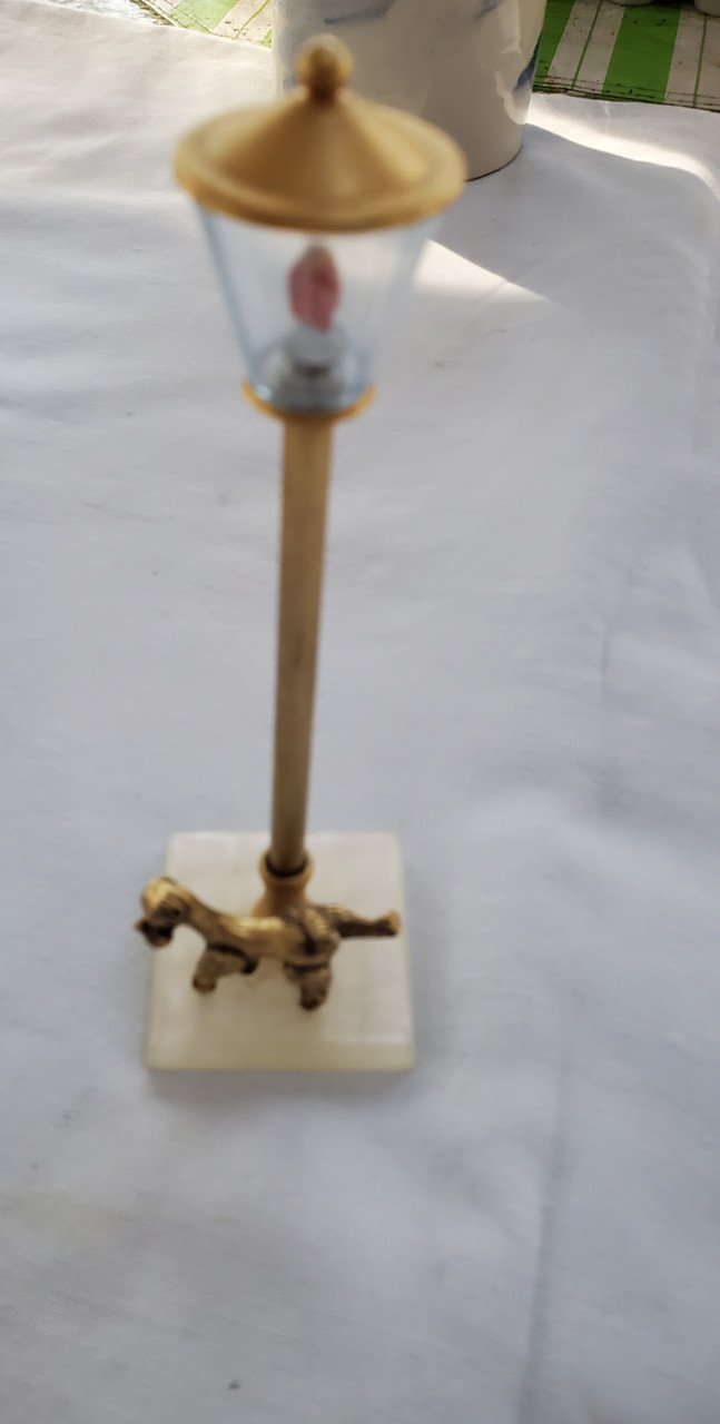 Vintage Lamp Pole with Dog and Pen Holder
