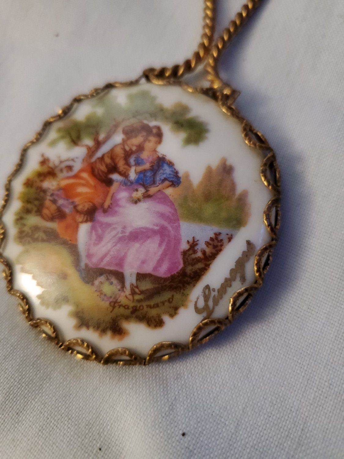 Vintage Antique French Small Limoges Embellished Porcelain Hand Held Mirror