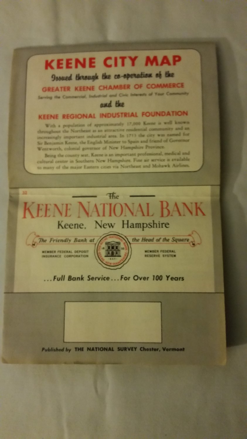 Vintage Keene NH. city map