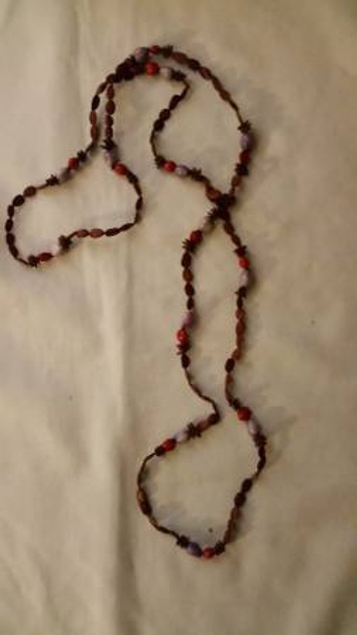 Ladies Necklace brown with white & red beads