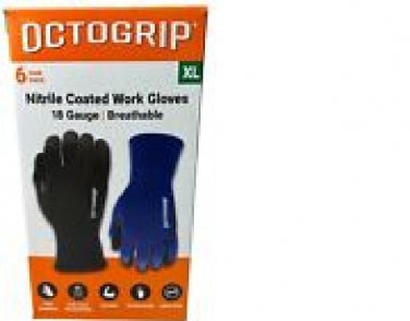Octogrip L 18 Gauge Nitrile Coated Work Gloves Breathable 6PK