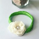 Cream Flower on Green Braided Headband