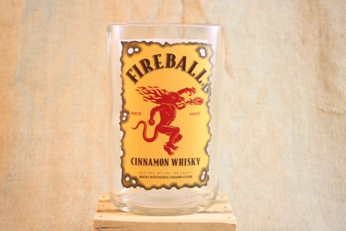 Fireball Whiskey Upcycled Hand Cut Glass Bottle