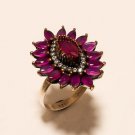 Natural Brmese Red Ruby Gemstone 925 Sterling Silver Cocktail Women Jewelry Ring