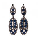 Natural Celyon Blue Sapphire 925 Sterling Silver Black Rhodium Fine Earrings New