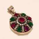 Designer Turkish Jewelry Pendant 925 Sterling Silver Natural Ruby, Emerald Gems