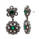 Russian Rose Diamond Polki, Lush Green Emerald Victorian Women English Earrings