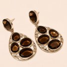 Natural Smokey Topaz 925 Sterling Silver Back Screw Women Fine Jewelry Earrings