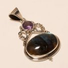 Natural Blue Fire Labradorite Gemstone 925 Sterling Silver Jewelry pendant Love