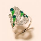 925 Sterling Silver 20Ct Natural Enamel Peacock Design Fine Women Jewelry Ring