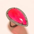 Natural Pink Chalcedony Black Rhodium 925 Sterling Silver Victorian Jewelry Ring