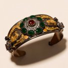 925 Sterling Silver Ruby Emerald Antique Gold Work Women Handcuff Fine Jewelry