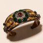 925 Sterling Silver Ruby Emerald Antique Gold Work Women Handcuff Fine Jewelry