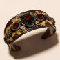 925 Sterling Silver Ruby Emerald Antique Gold Work Women Handcuff Fine Jewelry