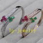 925 Sterling Silver Ruby Emerald Antique Gold Work Women Handcuff Fine Jewelry