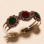 925 Sterling Silver Ruby Emerald Antique Gold Work Women Handcuff Fine Jewelry