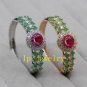 925 Sterling Silver Ruby Emerald Antique Gold Work Women Handcuff Fine Jewelry