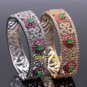 925 Sterling Silver Ruby Emerald Antique Gold Work Women Handcuff Fine Jewelry