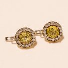 Two Tone Omega Back Earring Natural Lemon Topaz Gemstone 925 Sterling Silver New
