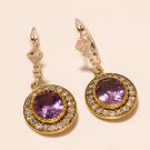 Two Tone Omega Back Earring Fine Jewelry Amethyst Gemstone 925 Sterling Silver