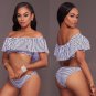 Large Striped Off-Shoulder Ruffle Sleeveless Swimsuit