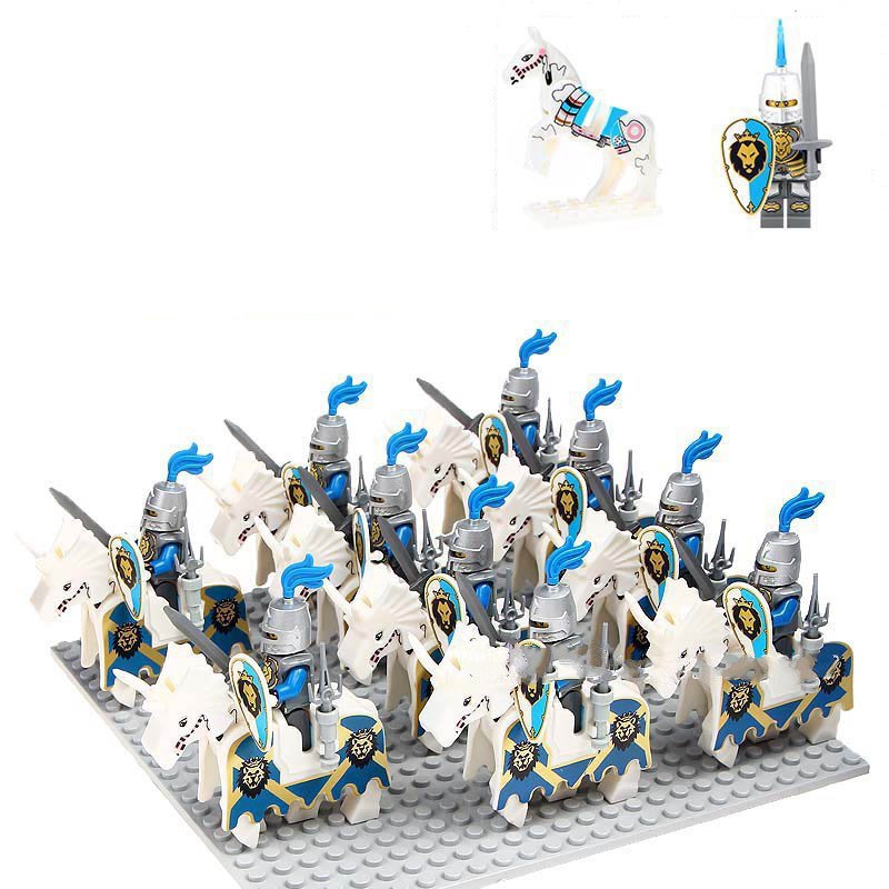 10pcs White Medieval Nights Calvary Compatible Lego Medieval Army 10pcs-white-medieval-nights-calvary-compatible-lego-medieval-army