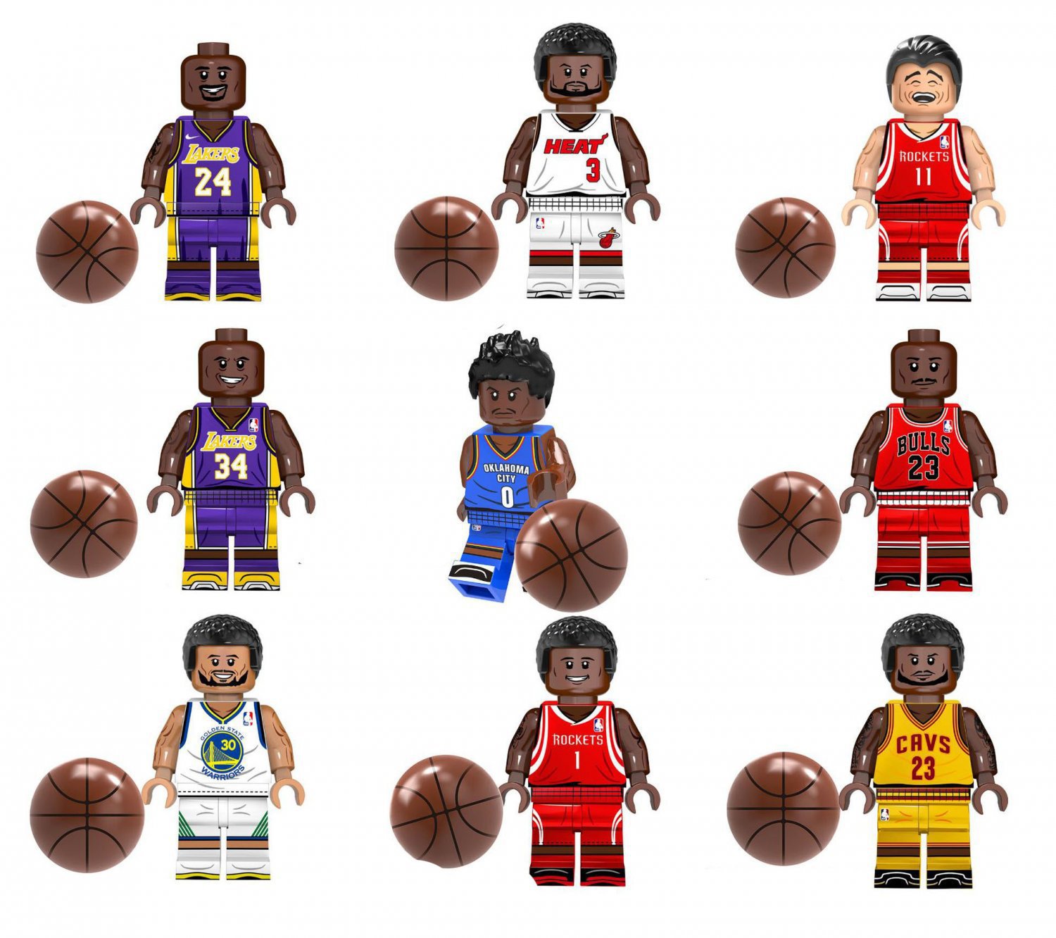 Kobe Tracy McGrady O'Neal Jordan Wade James Yaoming Minifigures Lego Compatible