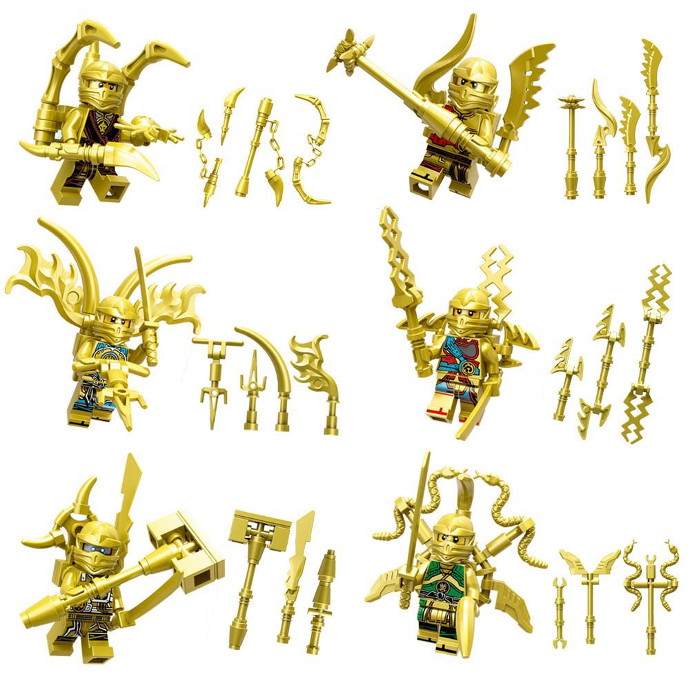 6pcs Gold Ninjago Kai Zane Jay Iloyd Cole Nya Minifigures 