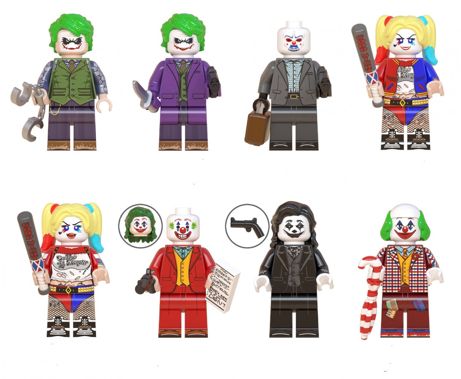 8ps DC Joker Harley Quinn Minifigures Compatible Lego
