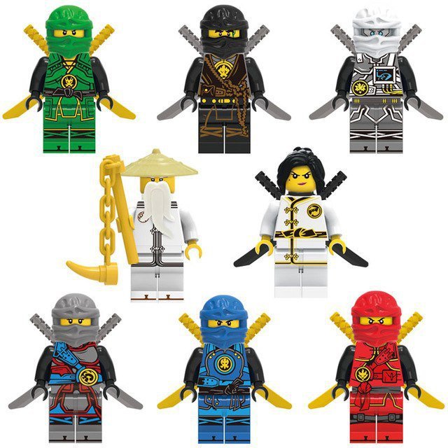 8pcs Sensei Wu Nya Kai Jay Lloyd Kai Zane Ninjago Spinjitzu Minifigures