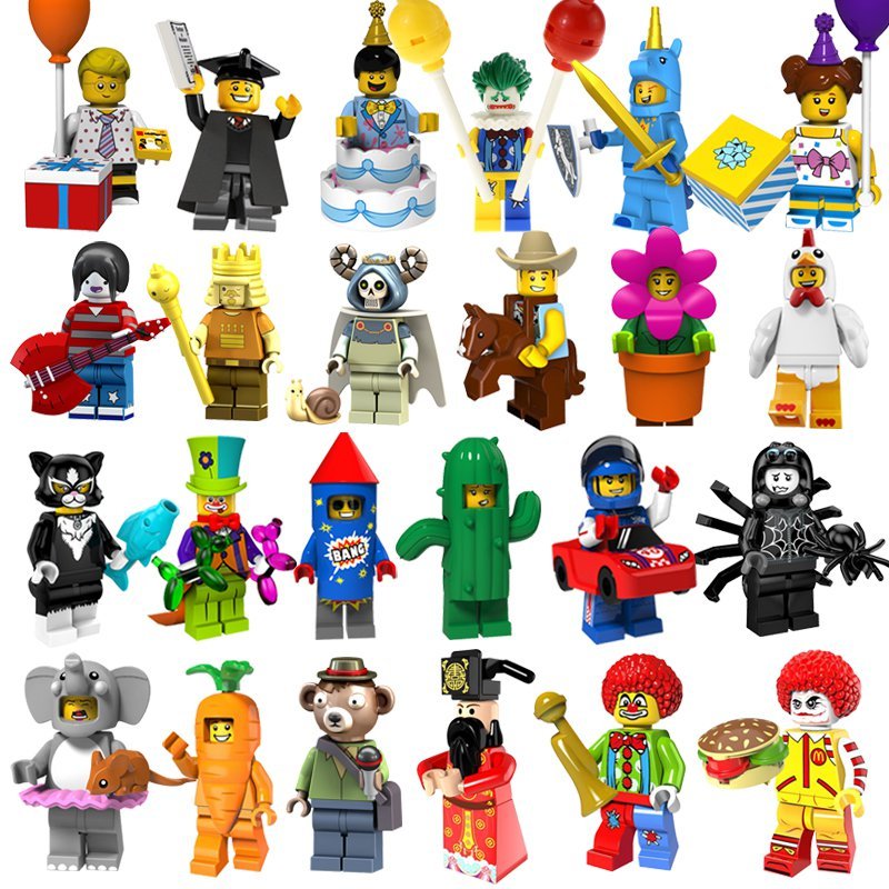 24pcs Minifigures Series Unicorn Clown Joker Adventure Time Animal Suit 