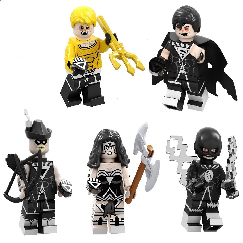 5pcs Black Lantern Flash Aquaman Wonder Woman Superman Green Arrow Minifigures Lego Compatible