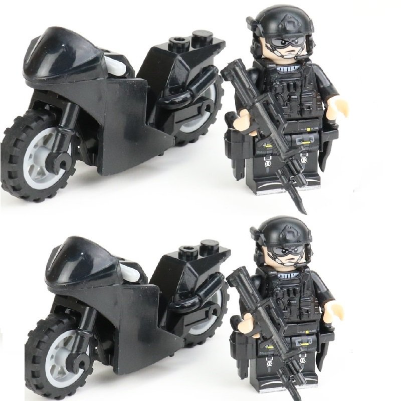2pcs Heavy Armored SWAT Navy Seal Soldiers Minifigures on Motorbike Lego Compatible Toy
