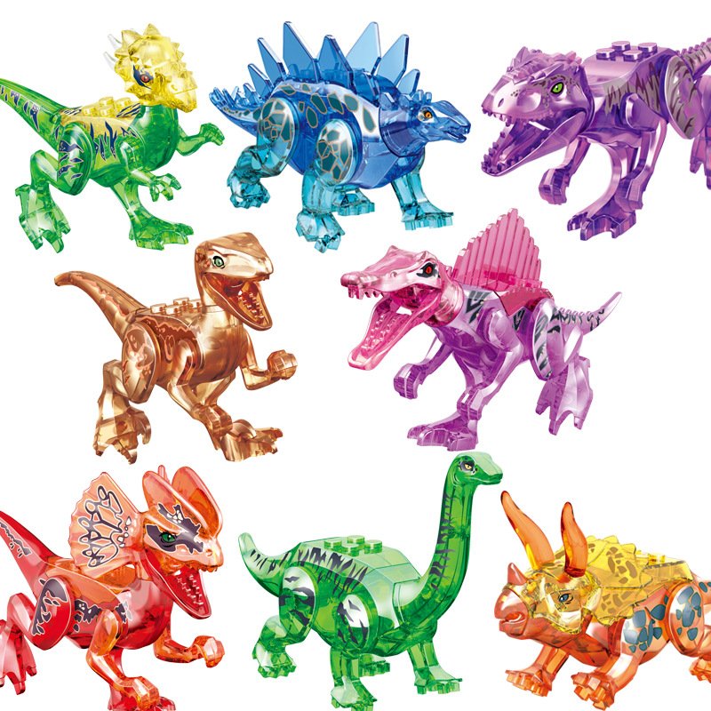 8pcs Crystal Stegosaurus Brachiosaurus Triceratops Stegoceras Valociraptor T Rex Minifigures