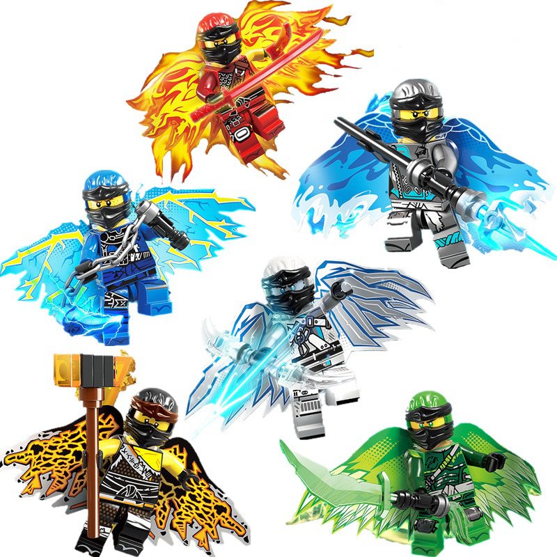 6pcs Flying Ninjago Minifigures Iloyd Cole Zane Jay Nya Kai Minifigures ...