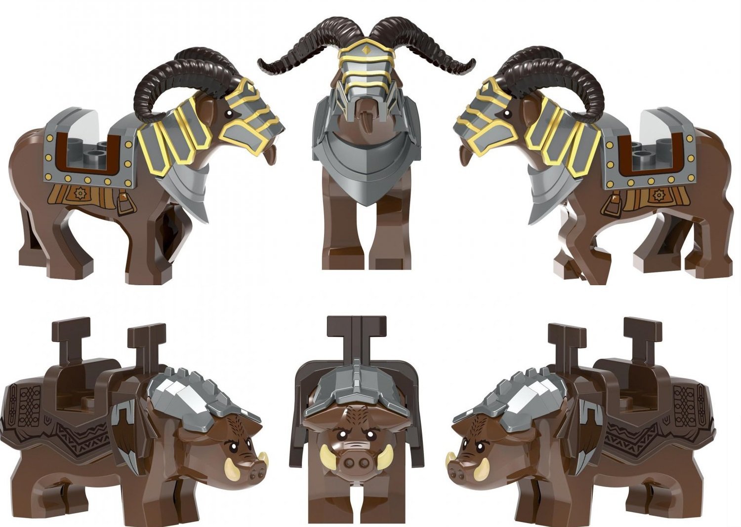 6pcs Hobbit Boar Mount Dwarf Horned Mount Minifigures Compatible Lego