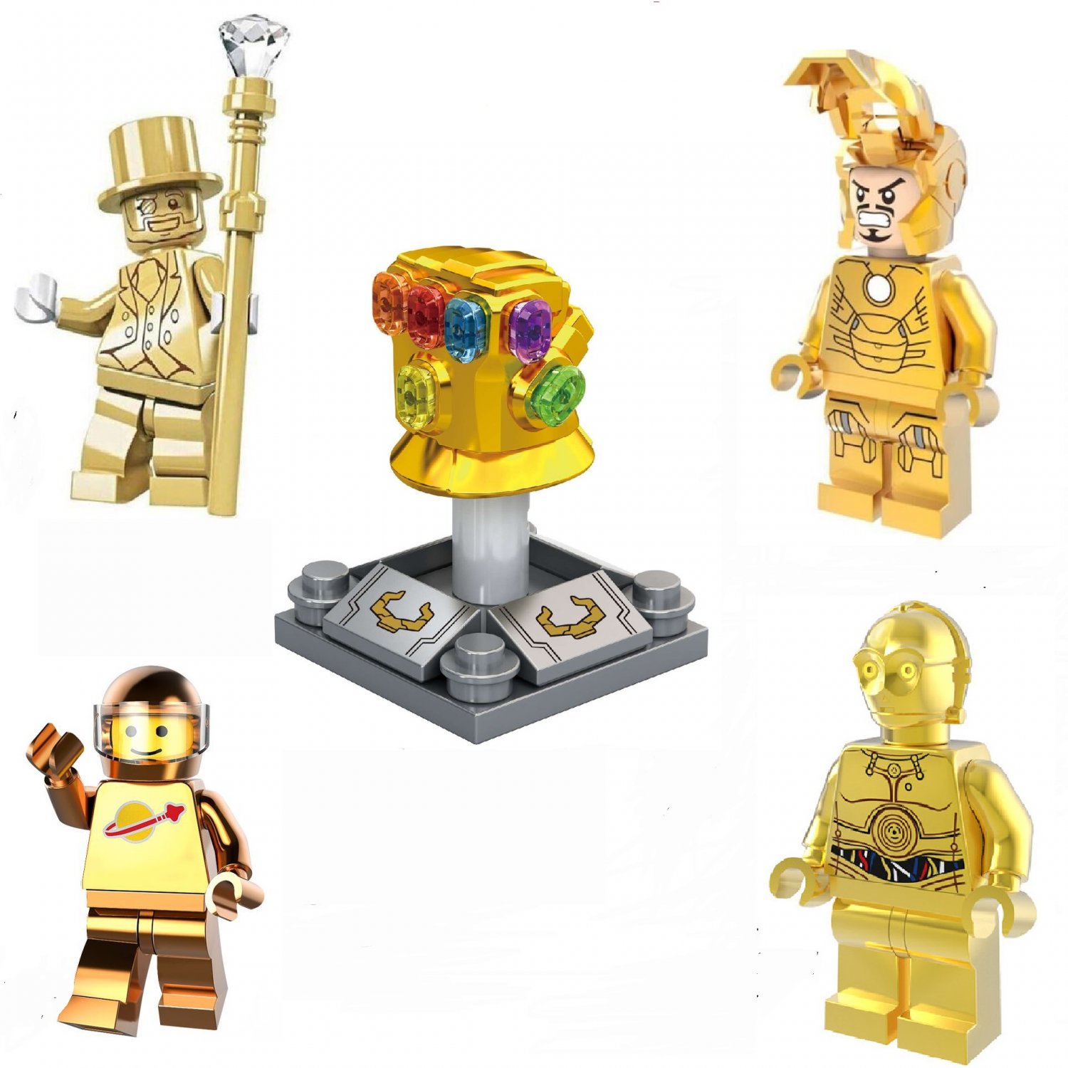 5pcs Chrome Gold Mr. Gold Astronaut CPO3 Infinnity Guantlet Minifigures