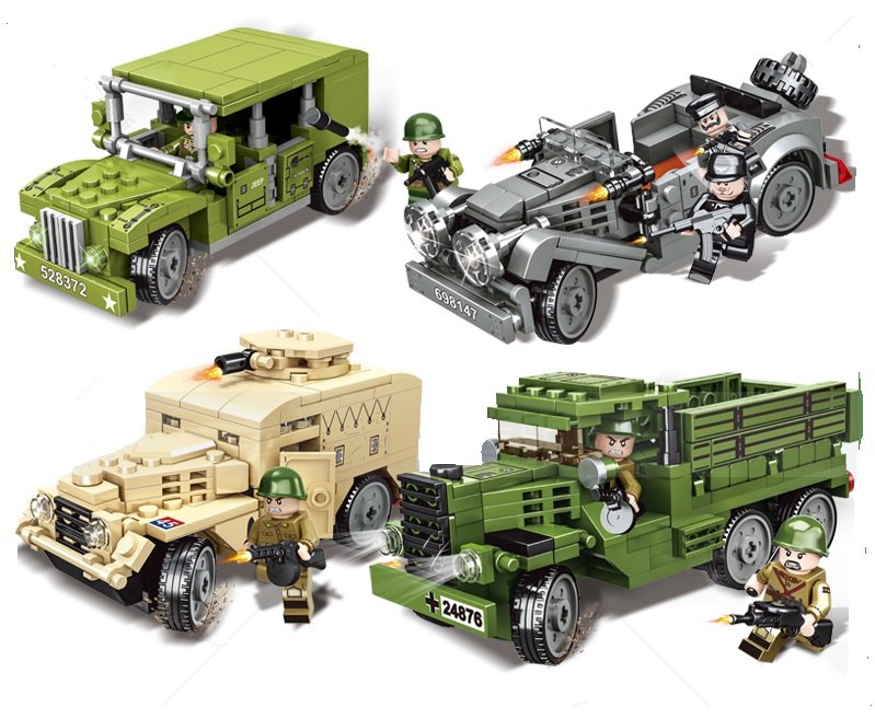 4pcs WW2 American German Soviet Japanese Army Truck Vehicles