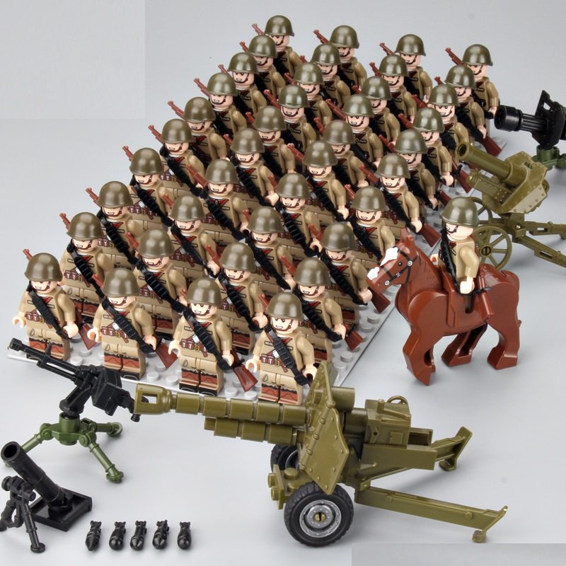 40pcs WW2 Soviet Army Soldiers Minifigures Weapons Fit Lego WW2 Set